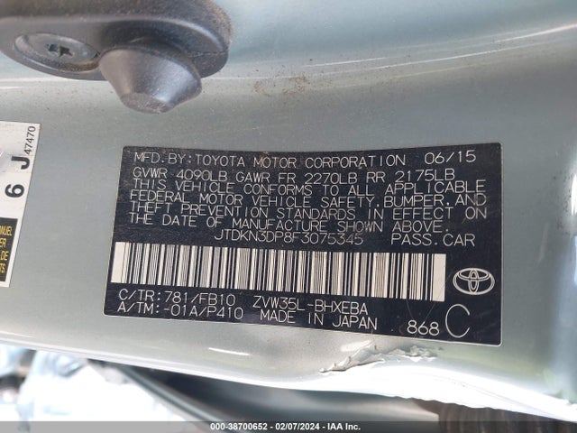 2015 TOYOTA PRIUS PLUG-IN VIN: JTDKN3DP8F3075345