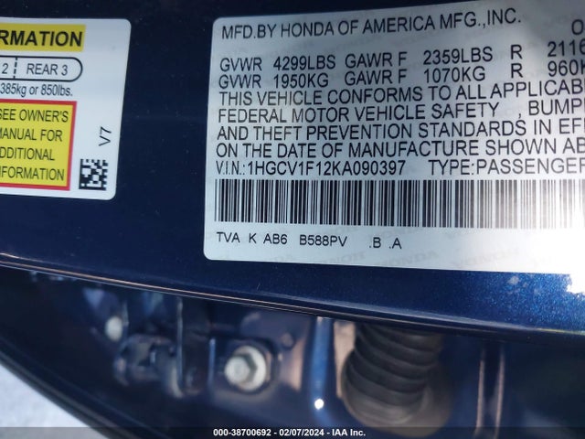 Honda ACCORD LX 2019 1HGCV1F12KA090397 Image 9