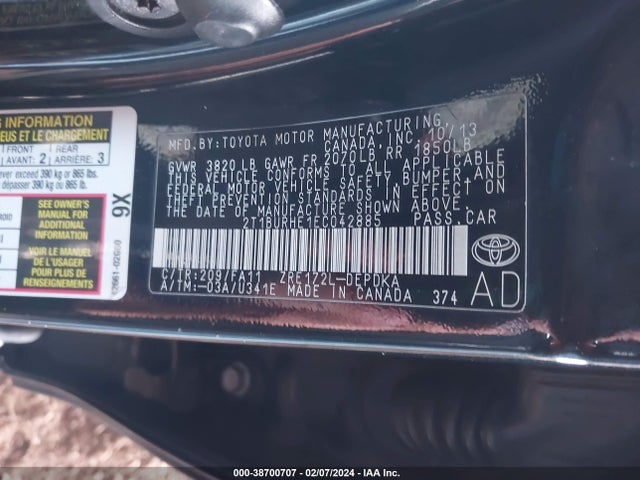 2014 TOYOTA COROLLA L VIN: 2T1BURHE1EC042885