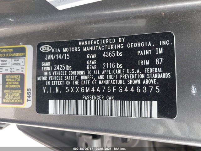 KIA Optima Lx 2015 5XXGM4A76FG446375 Image 9