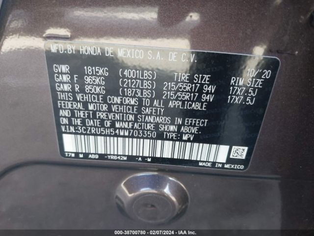3CZRU5H54MM703350 Honda Hr-v 2wd Ex
