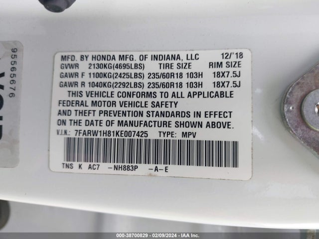 Honda CR-V EXL 2019 7FARW1H81KE007425 Image 9