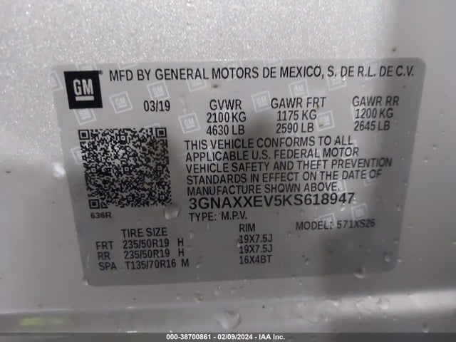 Chevrolet Equinox Premier 2019 3GNAXXEV5KS618947 Image 9