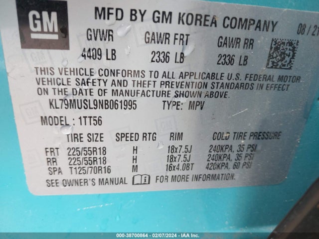 Chevrolet Trailblazer Awd Rs 2022 KL79MUSL9NB061995 Image 9