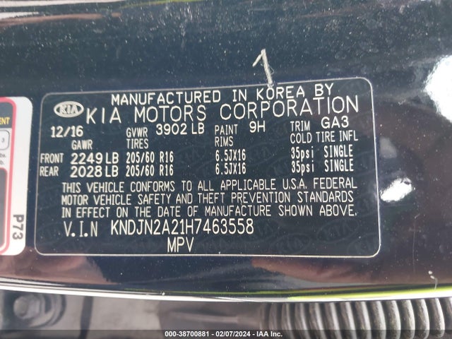 KIA Soul 2017 KNDJN2A21H7463558 Image 9