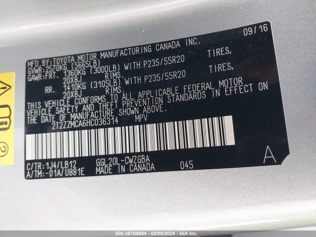 Lexus RX 350 2017 2T2ZZMCA6HC036314 Image 9