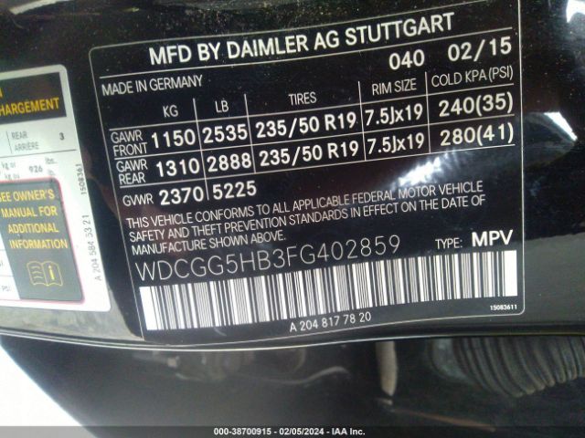 WDCGG5HB3FG402859 Mercedes-Benz GLK 350
