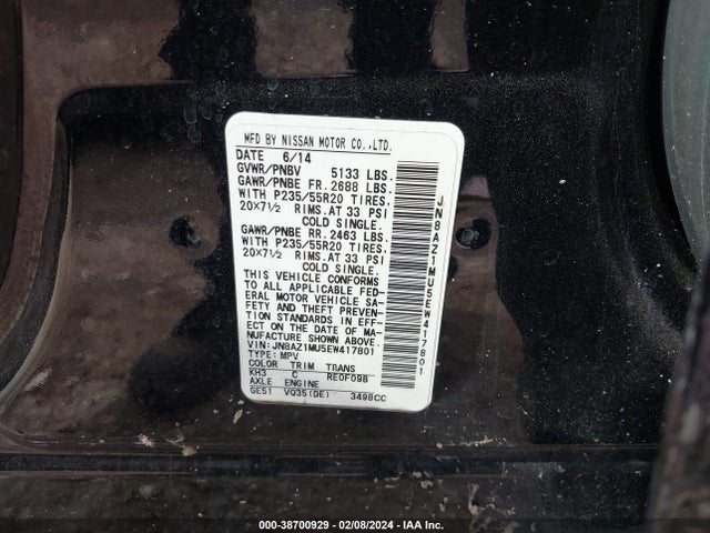 Nissan Murano Le 2014 JN8AZ1MU5EW417801 Image 9