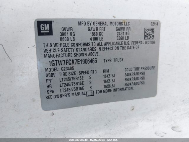 1GTW7FCA7E1906466 GMC Savana 2500 Work Van