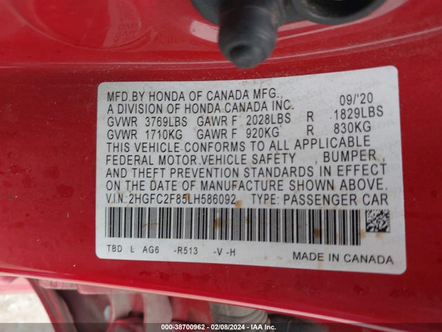 Honda Civic Sport 2020 2HGFC2F85LH586092 Image 9