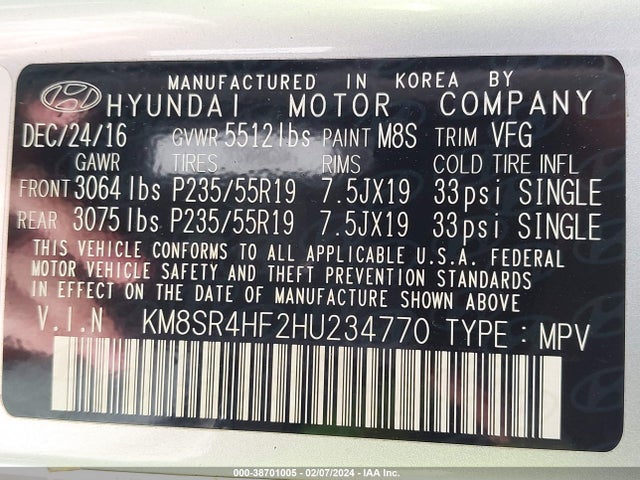 Hyundai Santa Fe Limited Ultimate 2017 KM8SR4HF2HU234770 Image 9