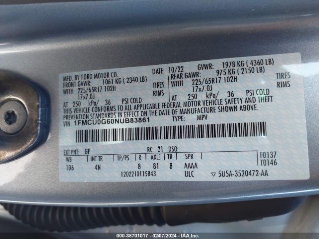 2022 FORD ESCAPE 1FMCU0G60NUB83861 Photo 8