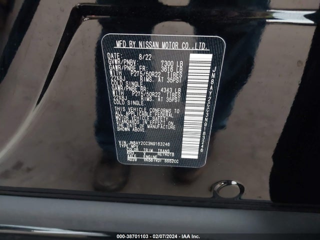 Nissan Armada Platinum 2wd 2022 JN8AY2CC3N9163246 Image 9