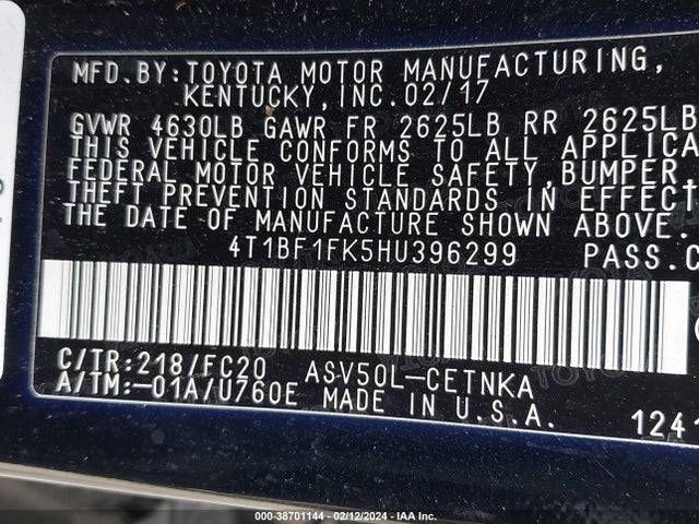 Toyota CAMRY LE 2017 4T1BF1FK5HU396299 Image 9