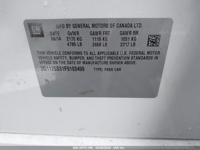 Chevrolet Impala 2lt 2015 2G1125S31F9103499 Image 9