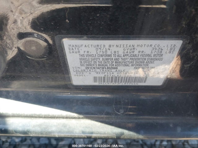 Nissan Versa 1.6 S+ 2015 3N1CN7AP3FL852666 Image 9