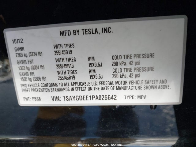 Tesla Model Y 2023 7SAYGDEE1PA025642 Image 9