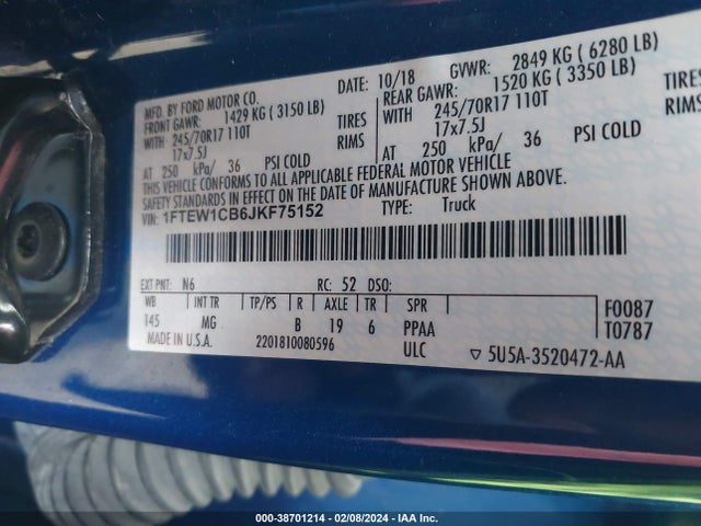 Ford F-150 Xlt 2018 1FTEW1CB6JKF75152 Image 9