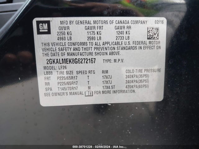 GMC Terrain Sle-1 2016 2GKALMEK8G6272167 Image 9