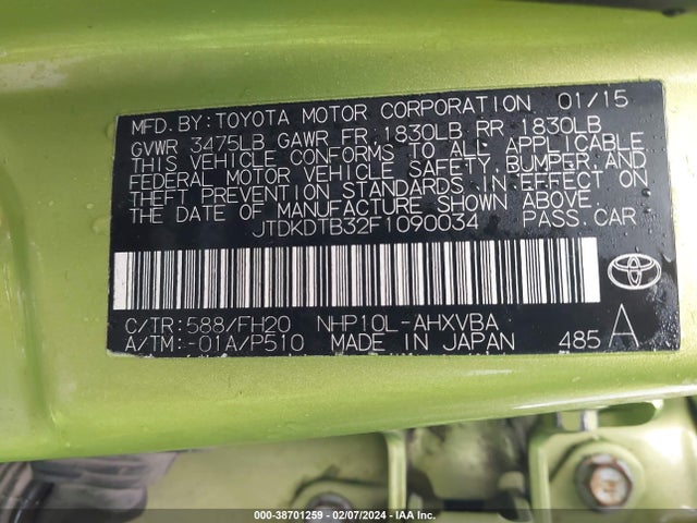 Toyota Prius C One 2015 JTDKDTB32F1090034 Image 9