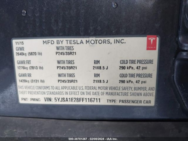 5YJSA1E28FF116711 Tesla Model S 70d/85d/p85d