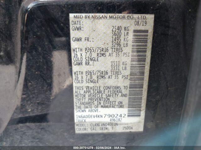 1N6AD0EV4KN790242 Nissan Frontier Pro-4x