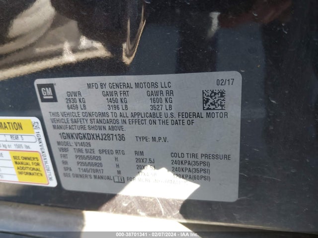 Chevrolet Traverse 1lt 2017 1GNKVGKDXHJ287136 Image 9