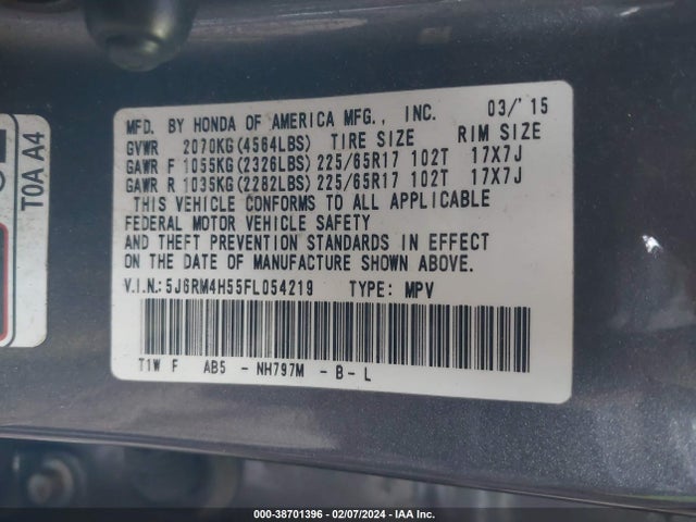 Honda CR-V EX 2015 5J6RM4H55FL054219 Image 9