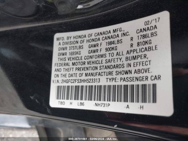 Honda Civic Lx 2017 2HGFC2F53HH523313 Image 9