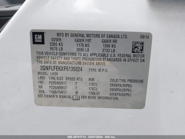Chevrolet EQUINOX 1LT 2015 2GNFLFEKXF6135024 Image 9