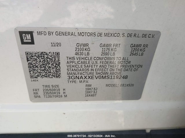 Chevrolet Equinox Awd Premier 2021 3GNAXXEV0MS119248 Image 9