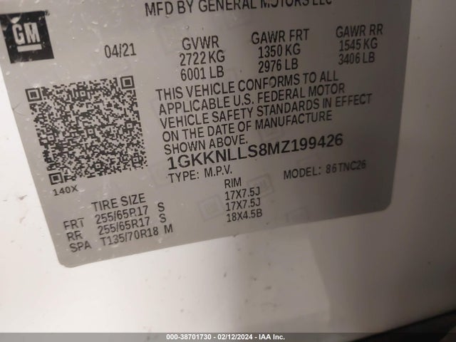 GMC Acadia Awd At4 2021 1GKKNLLS8MZ199426 Image 9