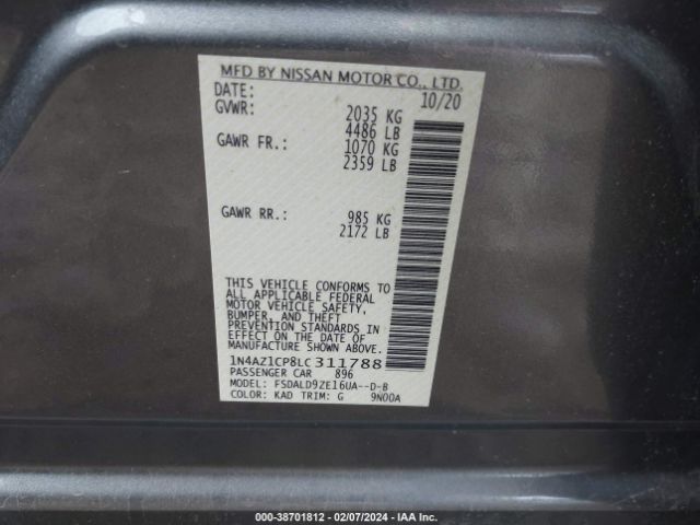1N4AZ1CP8LC311788 Nissan Leaf Sv 40 Kwh