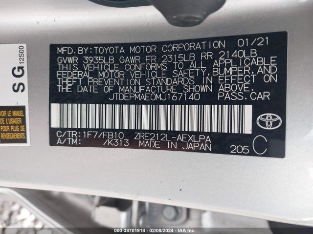 Toyota COROLLA LE 2021 JTDEPMAE0MJ167140 Image 9