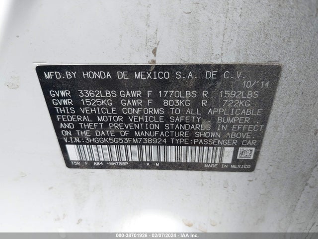 Honda FIT LX 2015 3HGGK5G53FM738924 Image 9