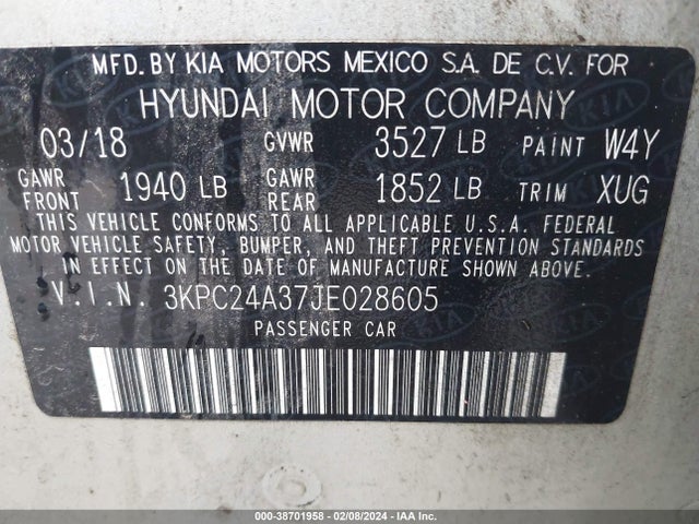 Hyundai ACCENT SE 2018 3KPC24A37JE028605 Image 9