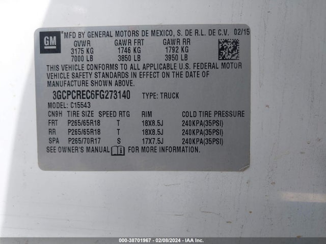 Chevrolet Silverado 1500 1lt 2015 3GCPCREC6FG273140 Image 9