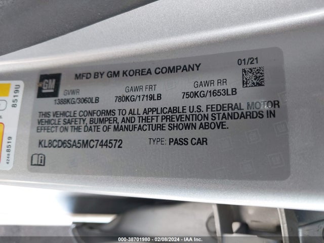 Chevrolet Spark Fwd 1lt Automatic 2021 KL8CD6SA5MC744572 Image 9