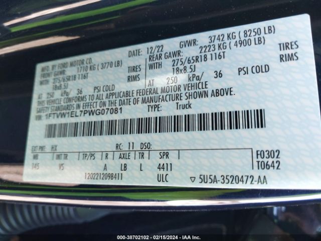 2023 FORD F-150 LIGHTNING 1FTVW1EL7PWG07081 Photo 8