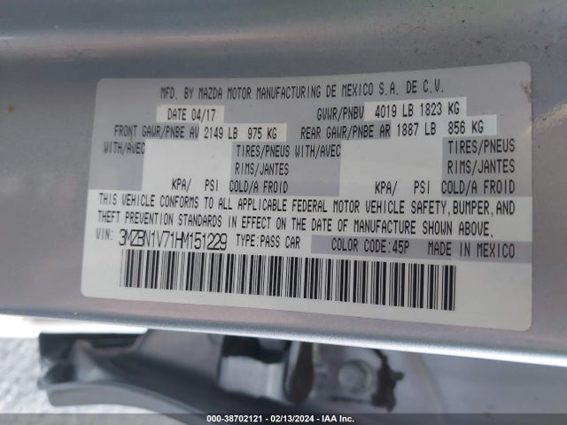3MZBN1V71HM151229 Mazda Mazda3 Touring