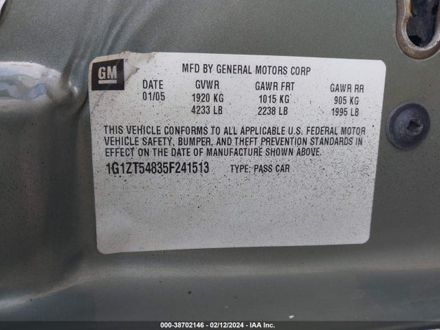 2005 CHEVROLET MALIBU LS VIN: 1G1ZT54835F241513