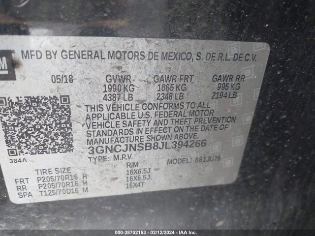 Chevrolet TRAX LS 2018 3GNCJNSB8JL394266 Image 9