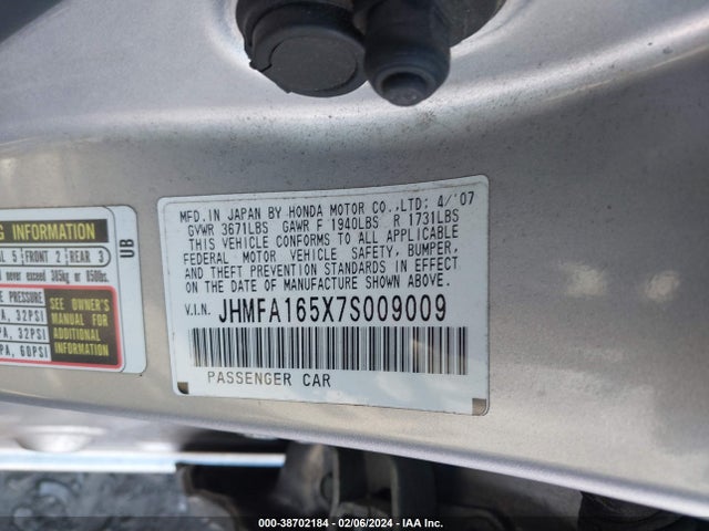 2007 HONDA CIVIC LX VIN: JHMFA165X7S009009