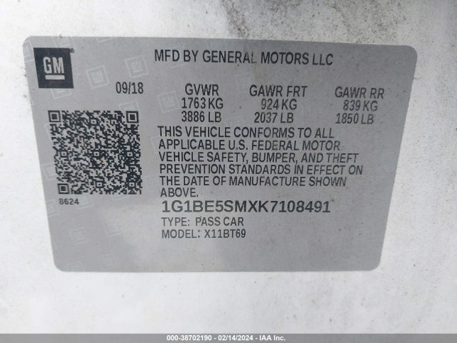 Chevrolet CRUZE LT 2019 1G1BE5SMXK7108491 Image 9