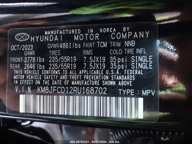 2024 HYUNDAI TUCSON HYBRID N LINE VIN: KM8JFCD12RU168702
