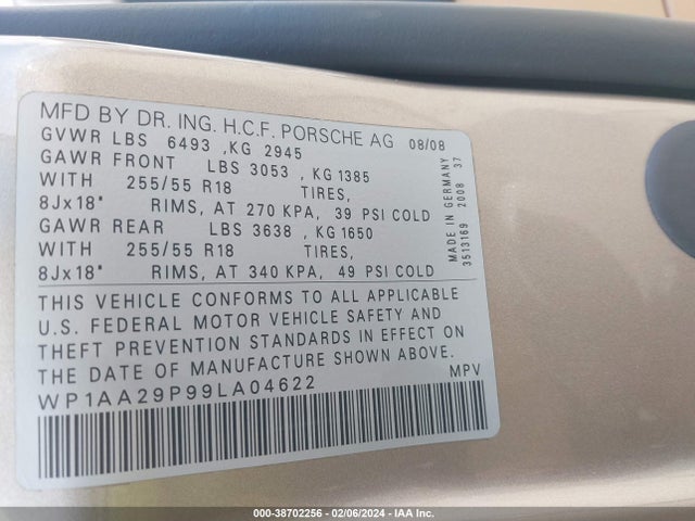 2009 PORSCHE CAYENNE WP1AA29P99LA04622 Photo 8