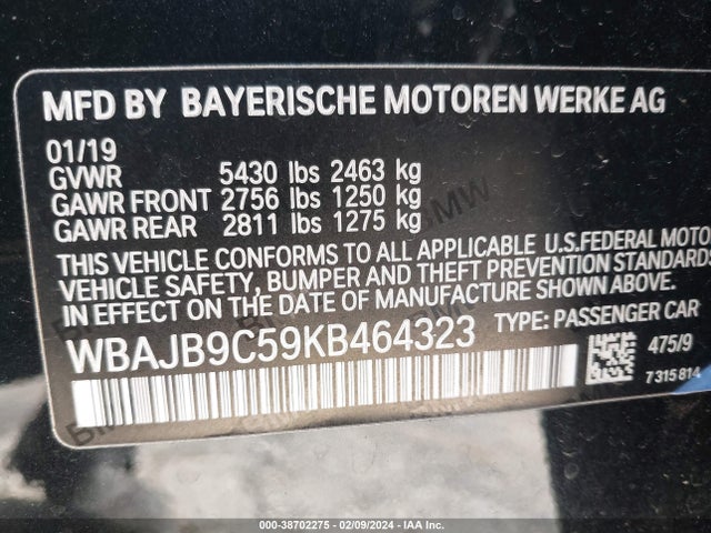 BMW M550i Xdrive 2019 WBAJB9C59KB464323 Image 9