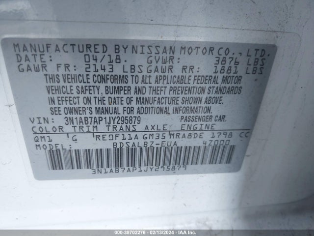 Nissan SENTRA S 2018 3N1AB7AP1JY295879 Image 9