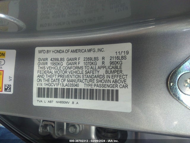 Honda ACCORD LX 2020 1HGCV1F13LA035040 Image 9