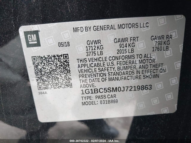 Chevrolet Cruze Ls Auto 2018 1G1BC5SM0J7219863 Image 9
